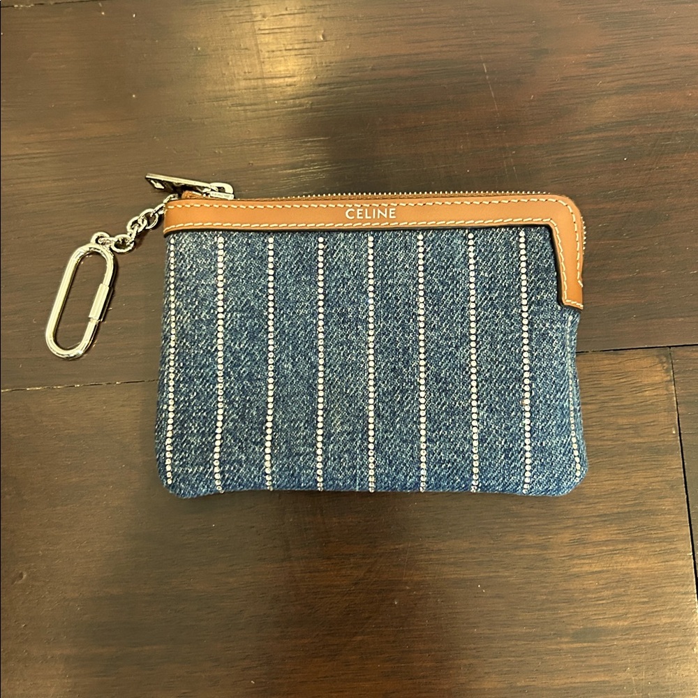 Celine Coin Purse in Striped Denim with Strass